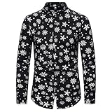 Henley Hemd Herren Frühling Herbst Trend Mode Schneeflocke Bronzieren Druck Herren Langarm Shirt Slim Fit Stretch Stehkragen Weihnachten Männer Freizeithemden B-Navy XL