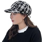 ZffXH Plaid Damen Newsboy Hut gestreiftes Visier Baskenmütze für Frauen Tweed 8 Panel Applejack Hut Efeu Caps, 02-schwarz, L