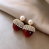 Zuiaidess Weihnachten Ohrring - Rote Farbe Schleife Ball Ohrstecker Für Frauen Strass Bowknot Fashion All-Match Red Ball Ohrring Party Neujahr Schmuck,3