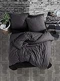 Bettwäsche 135x200 cm. 4 teilig Set, Anthrazit, 100% Baumwolle/Renforcé mit Reißverschluss Atmungsaktiver Bettbezug schwarz geometrische Muster mit Kissenbezug 80x80 cm. Monza V1