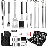 Xisunred BBQ Grill Tools Set, 30 PCS Edelstahl Grillzubehör Tools Kit mit Tragetasche, Thermometer, Fleischinjektor Komplettes Grillgerät für Camping, Gartenparty, perfektes Grill Set Geschenk