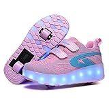 CBA BING Kinder Roller Skate Schuhe LED Beleuchtung Doppelrollen Schuhe LED Roller Skate Schuhe mit Doppelrollen Inline, Pink, 30