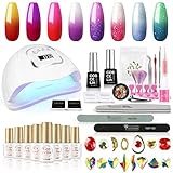 Coscelia UV Thermo Gellack Starter Set 8 * 7ml UV Nagellack Thermo Chameleon Gel Polish 80W UV/LED Nagellampe Base&Top Coat Set Soak Off G