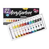 Acrylfarben-Set mit 12 Tuben à 12 ml, 12 verschiedene Farben, Studio-Qualität, | perfekt geeignet für Kinder & Kü