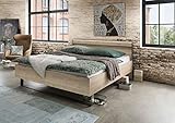 WIEMANN Brüssel Bett, Holz, Doppelbett, Bettgestell 180 x 210 cm, Futonbett, schwebend, Stein-Eiche, Holz-Kopfteil, schwebeoptik