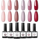 Modelones Gel Nagellacke - 6 Farben Pink Gel Nagellack Set Rot Nude Nagel Gel Soak Off UV Gel Nagellack Pastell Gelnägel Set Design für Nagelstudio Design DIY zu H