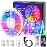 LED Strip 5m, TVLIVE Bluetooth RGB LED Streifen, Farbwechsel LED Lichterkette mit App-steuerung, Fernbedienung, 16 Mio. Farben, Musik Sync, Dimmbar, LED Band für Zuhause, Schlafzimmer, Küche, Deck