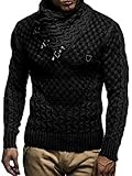 Leif Nelson Herren Strick-Pullover Strick-Pulli mit Schalkragen Moderner Woll-Pullover Langarm-Sweatshirt Slim Fit Schwarz Anthrazit X-Larg