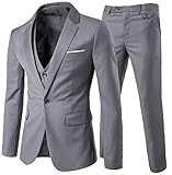 Allthemen Anzug Herren Slim Fit 3 Teilig Anzüge Herrenanzug Sakko für Hochzeit Business Hellgrau XL