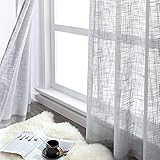 CUTEWIND Leinen Gardinen kurz 2er- Set Leinenoptik Vorhang mit Ösen im Modernen Stores Gardinen Schals Grau 140×137 (B×H) für Wohnzimmer S