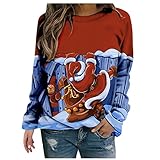 Christmas Sweater Weihnachten Pullover Damen Rentiermuster Weihnachtspullover Familie Set Xmas Christmas Reindeer Druck Strickpullover Unisex Sweatshirt Teenager Mädchen Oberteil Hoodie Lang