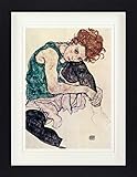1art1 Egon Schiele - Die Frau des Künstlers, Sitzende Frau, 1917 Gerahmtes Bild Mit Edlem Passepartout | Wand-Bilder | Kunstdruck Poster Im Bilderrahmen 40 x 30