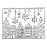 SHUIXIN Cutting Dies Stencil, Christmas Snow Scene Metal Cutting Die Houses Pine Trees Snowflakes Embossing Template for DIY Scrapbooking Photo Alb