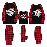 Weihnachten Schlafanzug Elk Druck Pullover+Plaid Hosen Weihnachtspyjama Familie Set, Mama Papa Kleinkinder Nachtwäsche Christmas Party Herren Damen Mädchen Jungen Xmas Kleidungs Ob