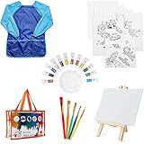 KUDOUT Acryl Leinwand Set für Kinder, 27 Stück Kinder Acrylfarben Malutensilien Farbset mit Leinwand-Staffelei, Pinsel, Palette, Aufbewahrungstasche und wasserdichte Farbschürze DIY-Malwerkzeug