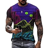 Kurzarm Herrren Modern Basic Klassisch Regular Fit Rundhals Herren T-Shirt Sommer Landschaft Druck Herren Freizeithemden Täglich Casual All-Match S