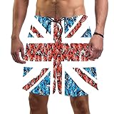 Yuzheng Badehose Herren Blaues Rotes Marienkäfer-Muster Gewerkschafts-Jack Quick Dry Badehose Mesh-Futter Boardshorts Herren XXL