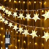 Joomer Sterne Lichterkette, 10M 100LED Stern Lichterketten Außen Mit Timer und Speicherfunktion, 8 Modi Außenlichterkette Weihnachten Mit Stecker für Hochzeit Geburtstag Drinnen & Draußen(Warmweiß)