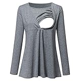 Damen Frühling und Herbst Umstandstop Stillshirt Lagendesign Verdecktem Ausschnitt Umstandsmode Einfarbiger Top mit Stillfunktion Langarm Schwanger Lose T-Shirt Nursing Rundhals Tops Schwang