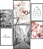 Papierschmiede® Mood-Poster Set Frühling | Bilder als Wanddeko | Wohnzimmer & Schlafzimmer | 2x DIN A4 und 4x DIN A5 | Blumen Paris Vintage Rosa - ohne R