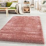 HomebyHome Shaggy Hochflor Teppich Wohnzimmer Weichem Glanz Garn Einfarbig Rechteck Rund, Farbe:Rose, Grösse:80x150