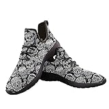 HUGS IDEA Fashion Flying Woven Mesh Schuhe 3D gedruckt Weich Komfort Damen Herren Sport Sneakers Atmungsaktiv Schuhe, Schwarz - totenkopf - Größe: 40 EU