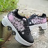 JPMGEW Vierrädrige Verformbare Schuhe, Automatic Walking Shoes Invisible Pulley Shoes Skates Kick Rollers Shoes Skates Retractable Adult Double-Row Retractable Skating Roller Skates S