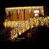 SMAA LED-Fenster Eiszapfen-Schnur-Licht Dekorative Beleuchtung, mit Fernbedienung (8 Modi, dimmbare, IP65 wasserdicht) Wasserdicht Cascading Licht für Feiertags-Party Hochzeit Weihnachten,Warmw