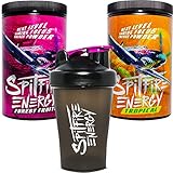 Spitfire Energy Drink für Gamer - Tropical und Waldfrüchte Combi Pack - Gaming Energy Powder + Pro Shaker - 500gr Tub / 50 Portionen - Low Sugar - Veg