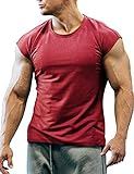 COOFANDY Herren Gym Workout T-Shirts Kurzarm Bodybuilding T-Shirts,Weinrot,L