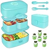 Bento Box Brotdose mit Fächern,kinder Lunchbox Auslaufsichere Jausenbox für Kindergarten Schule,Snackbox Brotbox,GRATIS 6 Stück Gemüse Ausstechformen S