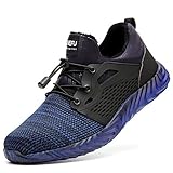 Sicherheitsschuhe für Herren und Damen, Stahlkappe, leicht, durchstichsicher, Schutz-Sneaker für Outdoor-Sport, 750 Blau mit Fell, 47 1/3 EU