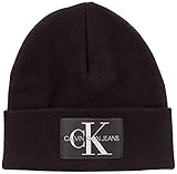 Calvin Klein Jeans Herren Monogram Beanie-Mtze, Schwarz, Einheitsgröß