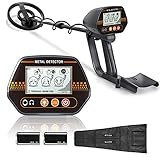 Metalldetektor, Hochempfindliche Metallsuchgerät wasserdichte Suchspule, 80-105cm, IP68, Höhenverstellbare Sonde LCD-Bildschirm mit Hintergrundbeleuchtung, Tragetasche, 2x9V Batterien Metal D