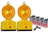 UvV UVWARNBTX2 Sparset 2 x Baustellenleuchte, Warnleuchte gelb - mit Schloss, LED, inkl. 4 Batterien und Lampenschlüssel - das komplettset für Ihre Baustelle, Baustellenabsicherung
