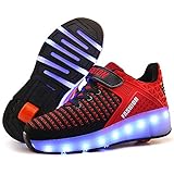 Unisex Kinder LED Licht USB Wiederaufladbar Skateboardschuhe mit Rollen Drucktaste Einstellbare Rollerblades Inline Skates Outdoor Sport Fitnessschuhe Gymnastik Running Sneaker für Jungen M