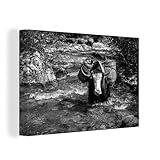 OneMillionCanvasses - Leinwand Bilder - 60x40 cm - Bhutan - Schwarz - Weiß - Stier - Wand bilder - Wandbilder Wohnzimmer - Wandbilder Schlafzimmer - Kunstdruck - Wanddek