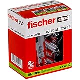fischer DUOPOWER 12 x 60 S, Universaldübel mit Sicherheitsschraube, 2-Komponenten-Dübel, Kunststoffdübel zur Befestigung in Beton, Ziegeln, Stein uvm., 10 Dübel + 10 Schraub