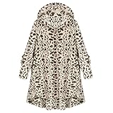 NIUYAN Damen Mantel Plüschjacke Wintermantel Warm Cardigan Strickjacke Jacke Kapuzenjacke mit Taschen Winterjacke Kapuzenpullover Leopardenmuster-Design Hoodie Sweatshirts Mit Pocket Hoody Für D