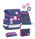 Belmil Schulranzen Set 5 - teilig ergonomischer Schulranzen Mädchen 1. klasse 2. klasse 3. klasse - Super Leicht 860-950 g/Grundschule/Herz, Heart/Blau, Pink (403-13 Simple Heart-Patch)