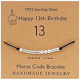 YooAi Morsecode Armband Alles Gute zum Geburtstag Geschenke für Mädchen Jungen Sterling Silber Armband Geburtstagsgeschenk Schmuck für 13 Jahre alte Perlen auf Seidenschnur 13