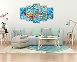 IKLOP Bilder Abstrakt 5 Teilig Wandbild Wandbilder XXL Wanddekor Design Wand Bild Feng Shui Glücks-Koi-Fische Wandkunst Malerei Modulare Poster Drucken Moderne Wohnzimmer Wohnk