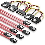deleyCON SATA Kabel Set 4x SATA III Kabel mit Stecker Gerade + Strom Adapter Kabel - SSD HDD Festp