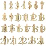 Papierdrachen 24 Holzklammern mit Glitzerzahlen für Adventskalender - Gold Set 2 - Funkelnde Deko für deinen Weihnachtskalender - für Kinder und Erw