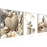 Bilder Strand Steine 3 Teilig Bild auf Vlies Leinwand Deko Wohnzimmer 90 x 30 cm Feng Shui Beige 501634