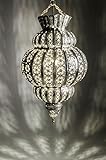 Orientalische Lampe Pendelleuchte Harem Silber 45cm E27 Lampenfassung | Marokkanische Design Hängeleuchte Leuchte aus Marokko | Orient Lampen für Wohnzimmer, Küche oder Hängend über den E