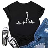 Proumy Damen T-Shirt mit Schmetterling Aufdruck Sommer Casual Kurzarm Lose Bluse Tee Shirt Vintage Lässig Rundhals Oberteile Tops(Schwarz -02,XXXXL)