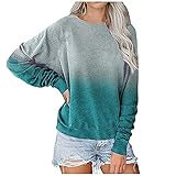 NAQUSHA Damen Basic Pullover Herbst Winter Freizeit O-Neck Kontrast Farbverlauf Langarm Top Pullover Sweatshir T-Shirt Tops Bluse Oberteile(Hellblau,XXX-Large)