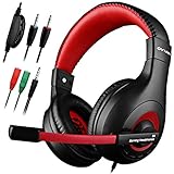 DLAND Gaming Headset, 3.5mm verdrahteten Bass Stereo Noise Isolation Gaming Kopfhörer für Online-Spiele mit Mikrofon für Laptop-Computer, Handy, PS4 und so on- Volume Control (schwarz und rot)