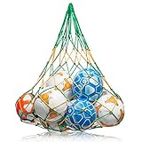 NOVUSVIA Premium Ballnetz [Gross & ROBUST] Balltragenetz Ball Carry Net [5 MM DICK] passend für 10-15 Bälle der Größe 5 [BESONDERS BELASTUNGSFÄHIG] mit Edelstahlring (GRÜN | GELB)